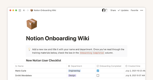 Notion’s onboarding checklist